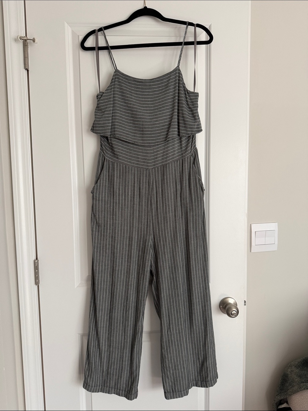 Naked Zebra Gray Striped Spaghetti-Strap Jumpsuit